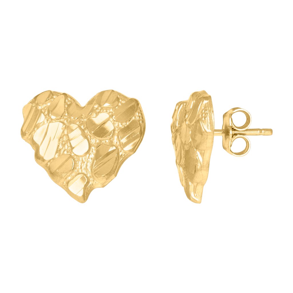 10kt Yellow Gold Womens Nugget Heart Stud Earrings 71105474